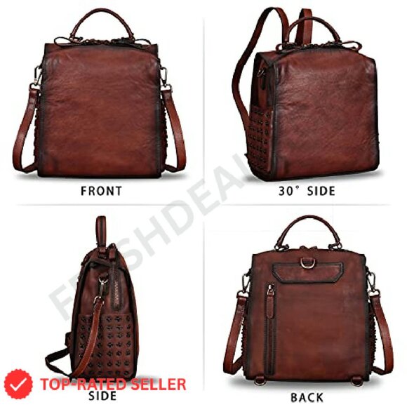 Genuine Leather Convertible Backpack Satchel Daypack Shoulder Bag Purse Chic - Picture 6 of 8